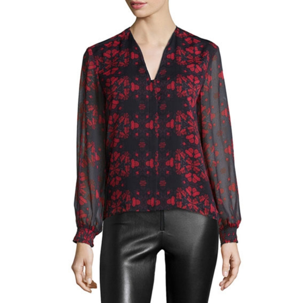 Alice + Olivia Cassandra Lotus Print Chiffon Blouse